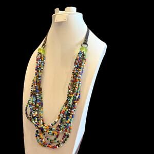 Vintage Colorful Ethnic Tribal 11 Strand Beaded Necklace